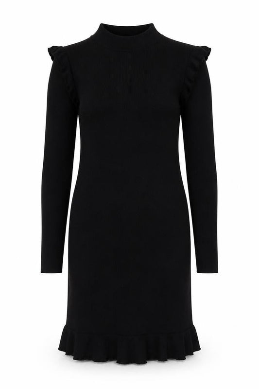 Front view of I Saw It First women’s black, size UK 10, bodycon knit long sleeve dress