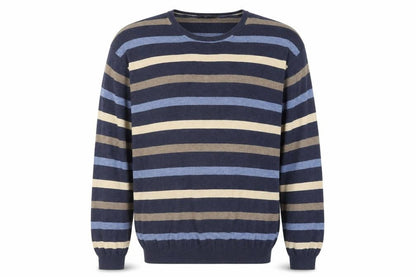 Jaeger Men's Blue Striped Cotton Crew Neck Jumper XL