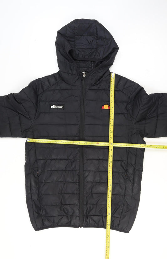 Ellesse Men's Black Puffer Jacket M Hooded Quilted Full Zip Lightweight Winter Coat