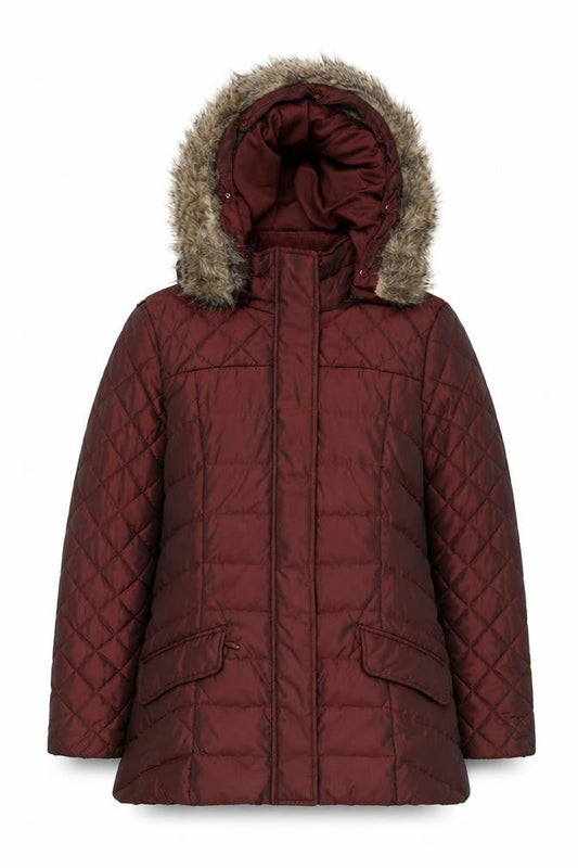 Monsoon Women's Red Quilted Puffer Coat Size S Hooded Winter Jacket