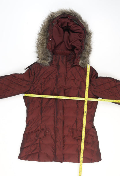 Monsoon Women's Red Quilted Puffer Coat Size S Hooded Winter Jacket