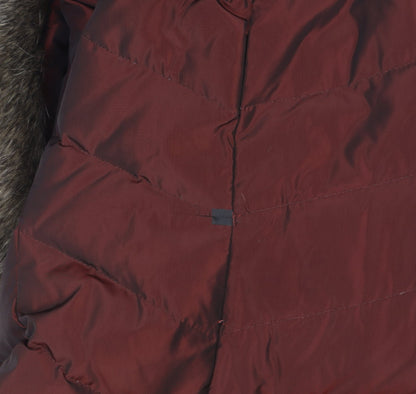 Monsoon Women's Red Quilted Puffer Coat Size S Hooded Winter Jacket