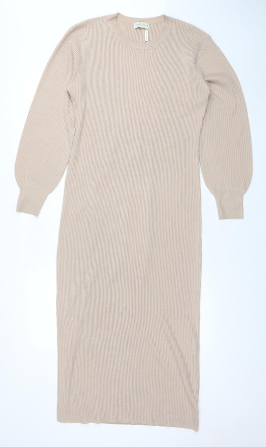 Pretty Lavish Women Beige Knit Bodycon Midi Dress Size S