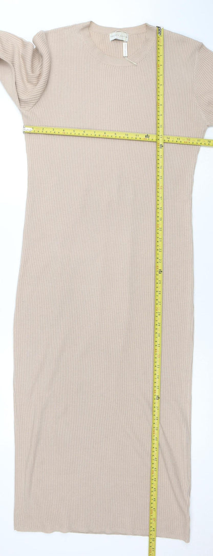 Pretty Lavish Women Beige Knit Bodycon Midi Dress Size S