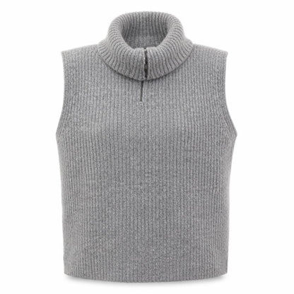 OBJECT Women Grey Roll Neck Sleeveless Rib Knit Vest L