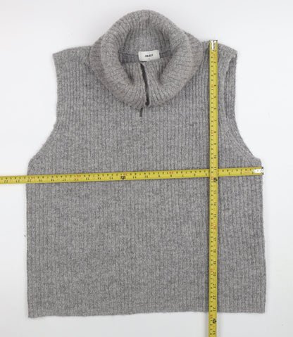 OBJECT Women Grey Roll Neck Sleeveless Rib Knit Vest L