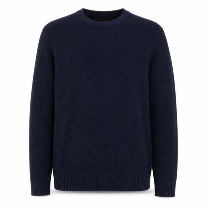 SELECTED HOMME Men’s Blue Cotton Crew Neck Waffle Knit Jumper L