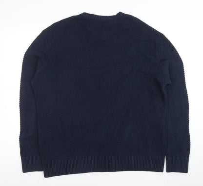 SELECTED HOMME Men’s Blue Cotton Crew Neck Waffle Knit Jumper L