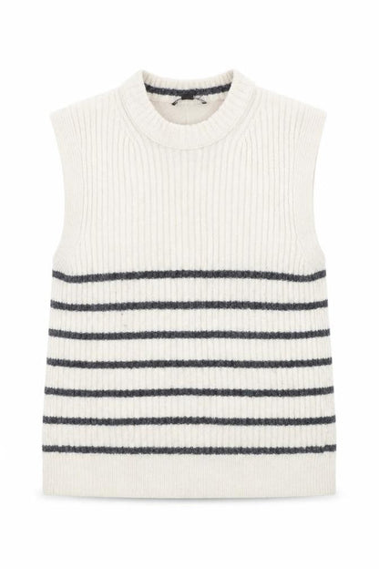 Whistles Women’s Ivory Striped Wool Knit Vest XS Sleeveless Jumper