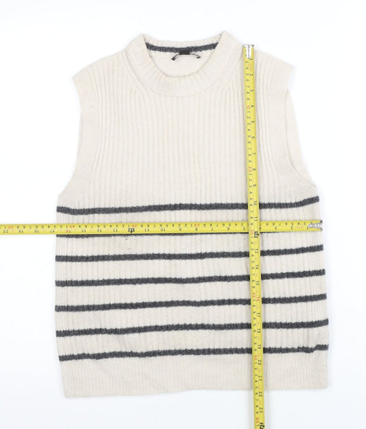 Whistles Women’s Ivory Striped Wool Knit Vest XS Sleeveless Jumper
