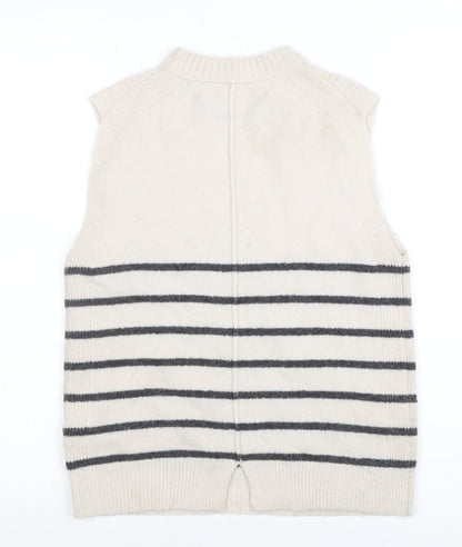 Whistles Women’s Ivory Striped Wool Knit Vest XS Sleeveless Jumper