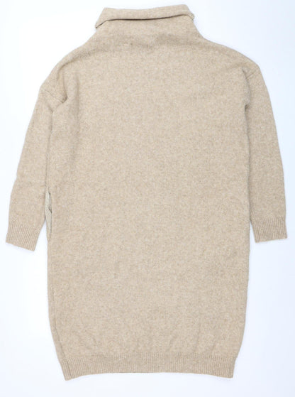 Superdry Women Beige Wool Blend Roll Neck Knit Sweater Dress UK 8