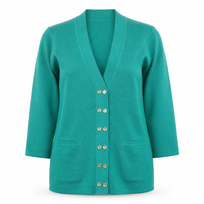 Viyella Womens Green Cardigan M V-Neck Wool Blend Button Front