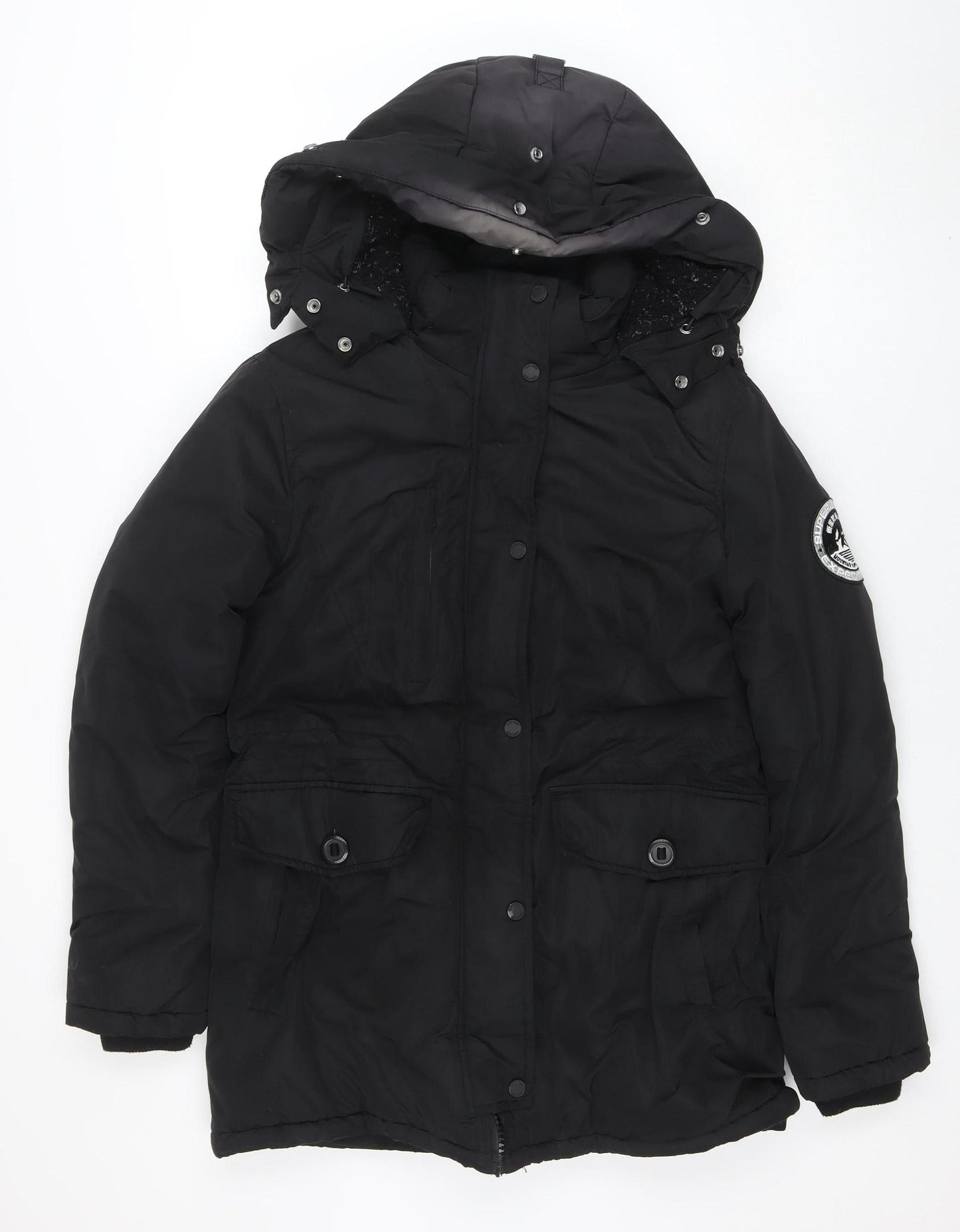 Womens UK Size 10 Superdry Black Parka Coat