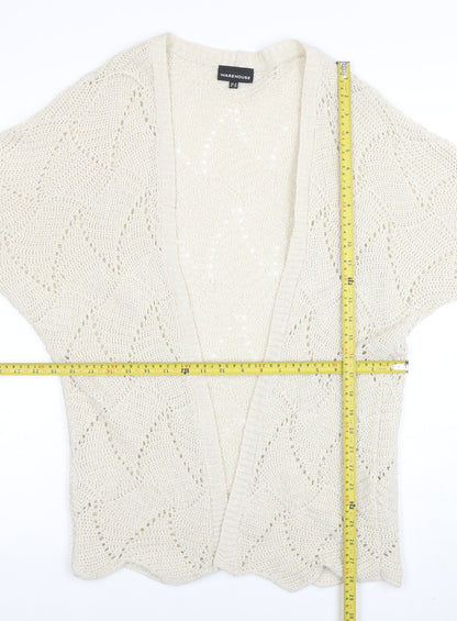 Warehouse Women Ivory Open-Knit Acrylic Cardigan UK 12