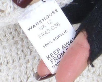 Warehouse Women Ivory Open-Knit Acrylic Cardigan UK 12