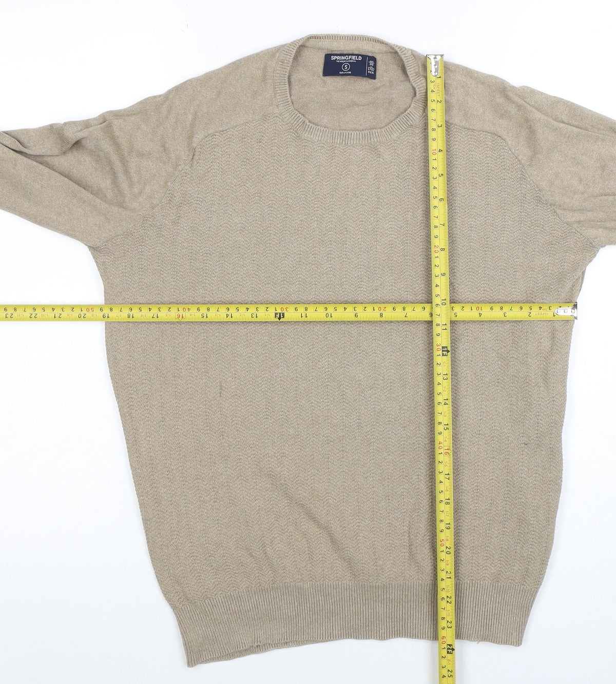 Springfield Men Beige Cotton Blend Crew Neck Pullover Jumper S
