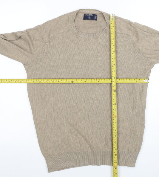 Springfield Men Beige Cotton Blend Crew Neck Pullover Jumper S