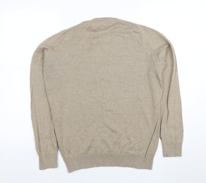 Springfield Men Beige Cotton Blend Crew Neck Pullover Jumper S