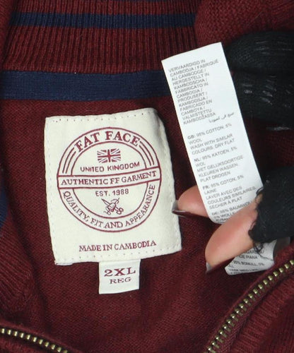 Mens UK Size 2XL Fat Face Red 1/2 Zip Jumper