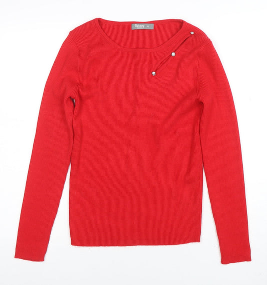 Nutmeg Women Red Jewel Detail Long Sleeve Knit Jumper Size 12