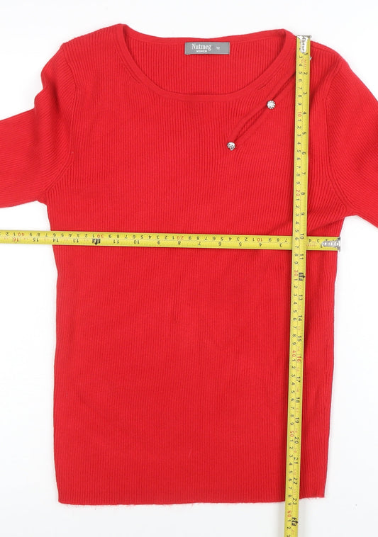 Nutmeg Women Red Jewel Detail Long Sleeve Knit Jumper Size 12