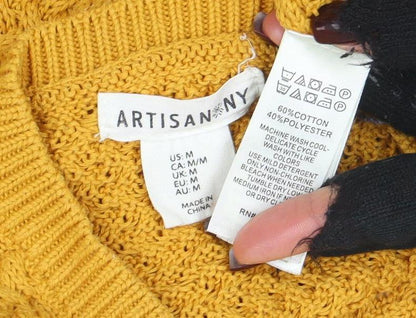 Artisan NY Women Mustard Yellow Knit Jumper Size M Button Detail