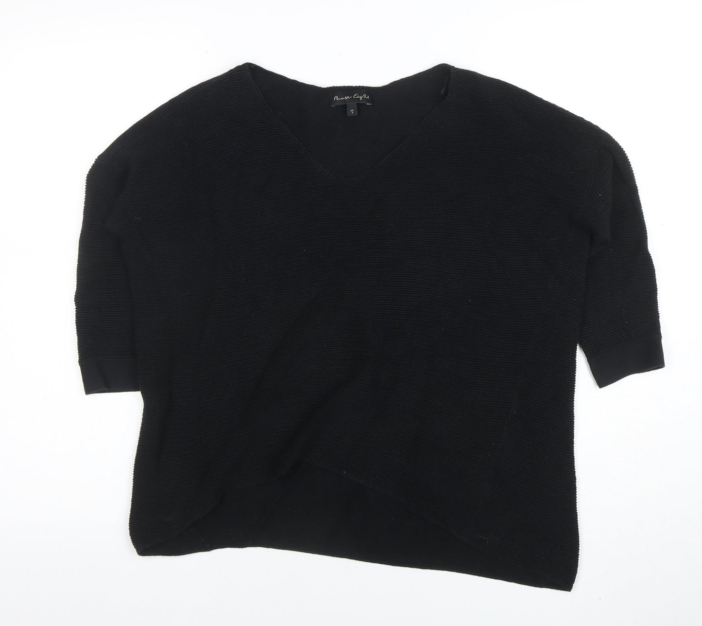 Phase Eight Women Black Size 8 Cotton Knit V-Neck Jumper