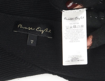 Phase Eight Women Black Size 8 Cotton Knit V-Neck Jumper