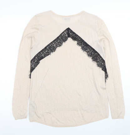 Marks and Spencer Limited Edition Beige Lace Trim Long Sleeve Knit Blouse Size 10