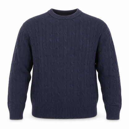 Guise Men's Blue Cable Knit Cotton Crew Neck Jumper Size M