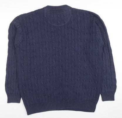 Guise Men's Blue Cable Knit Cotton Crew Neck Jumper Size M