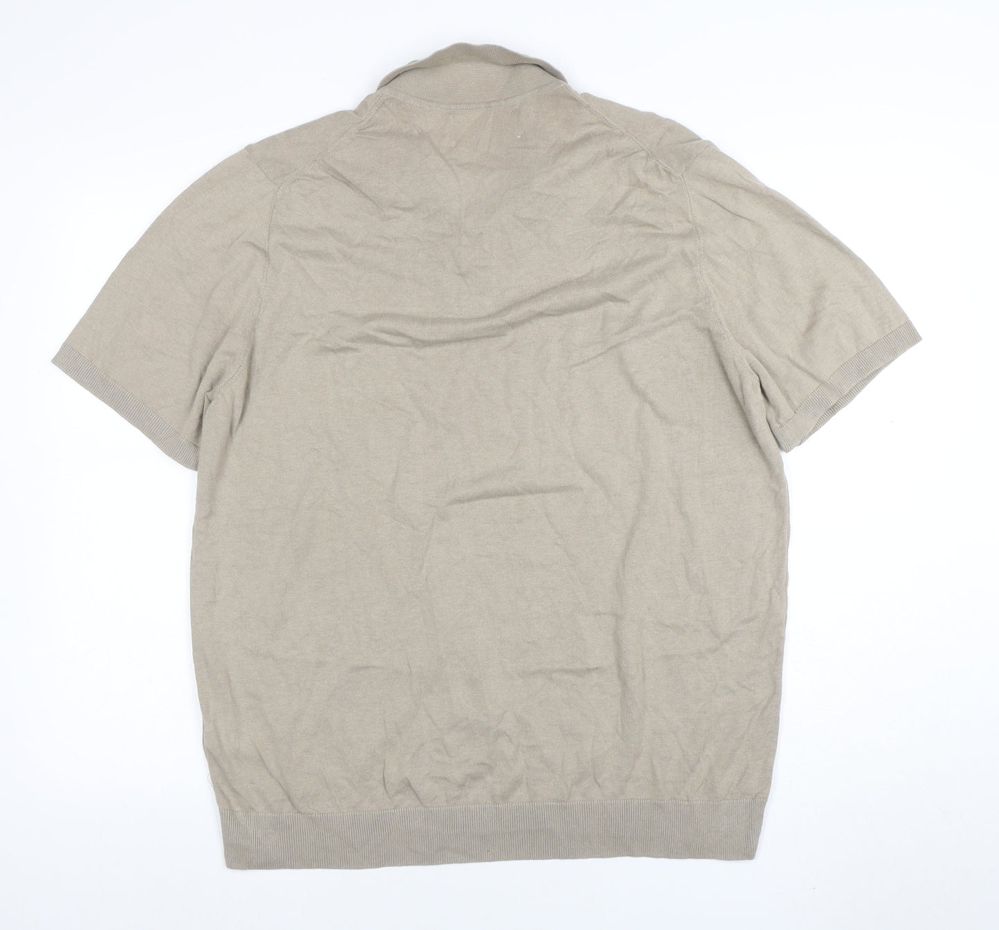 ZARA ORIGINS Men’s Beige Cotton Knit Polo Shirt L Short Sleeve