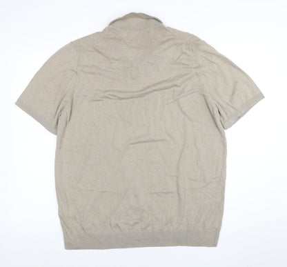 ZARA ORIGINS Men’s Beige Cotton Knit Polo Shirt L Short Sleeve