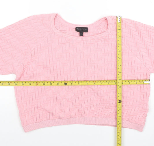 Womens UK Size 12 Topshop Pink Cropped T-Shirt