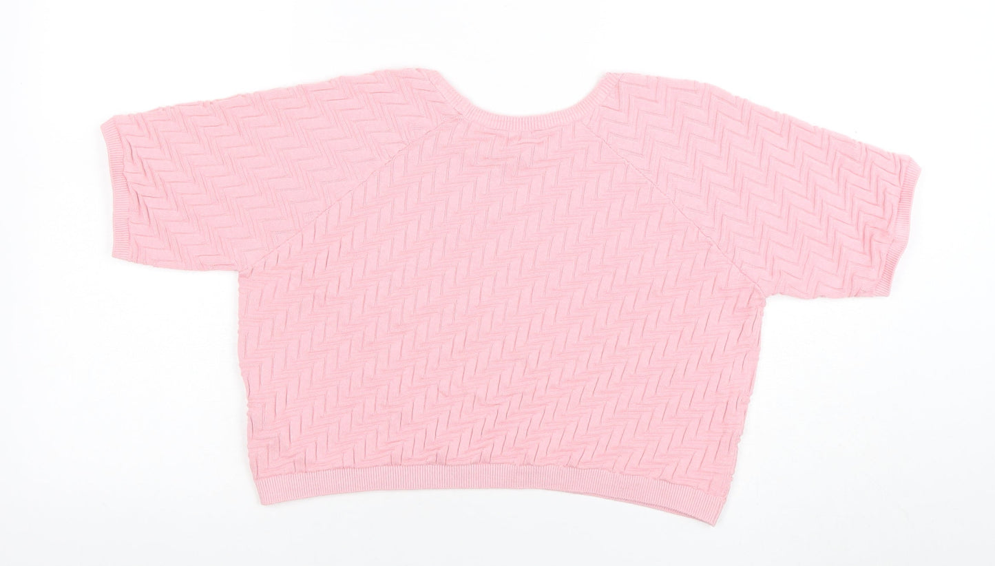 Womens UK Size 12 Topshop Pink Cropped T-Shirt