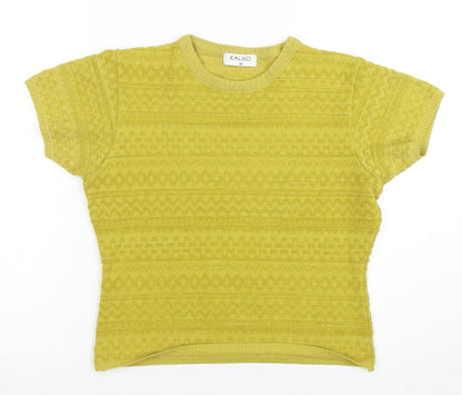Kaliko Women's Yellow Knit Short Sleeve Crew Neck Top Size 12