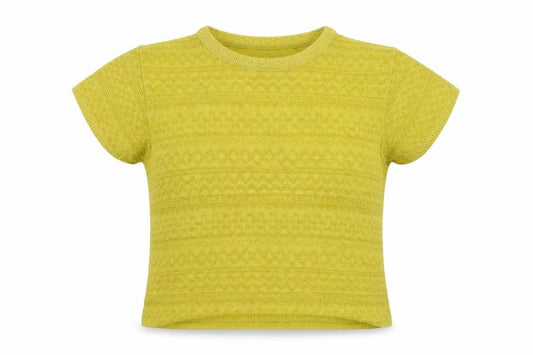 Kaliko Women's Yellow Knit Short Sleeve Crew Neck Top Size 12