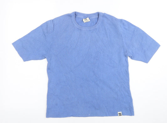 U YAK Women Blue Cotton Blend Short Sleeve Crew Neck T-Shirt M