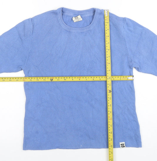 U YAK Women Blue Cotton Blend Short Sleeve Crew Neck T-Shirt M