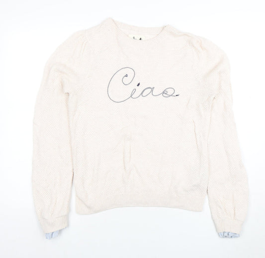 Springfield Women Beige Knit Crew Neck Pullover Jumper M
