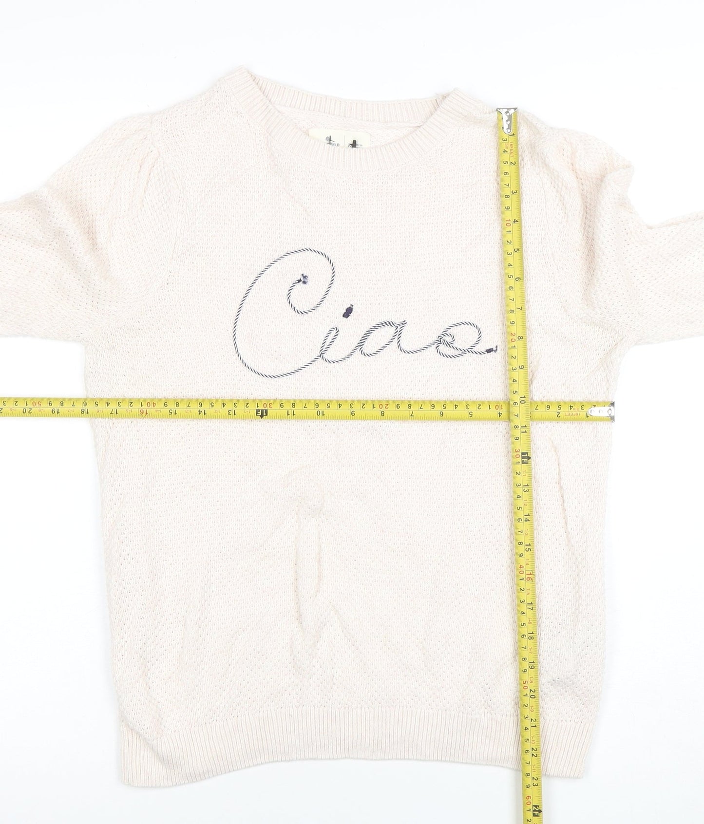 Springfield Women Beige Knit Crew Neck Pullover Jumper M