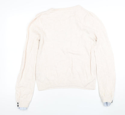 Springfield Women Beige Knit Crew Neck Pullover Jumper M