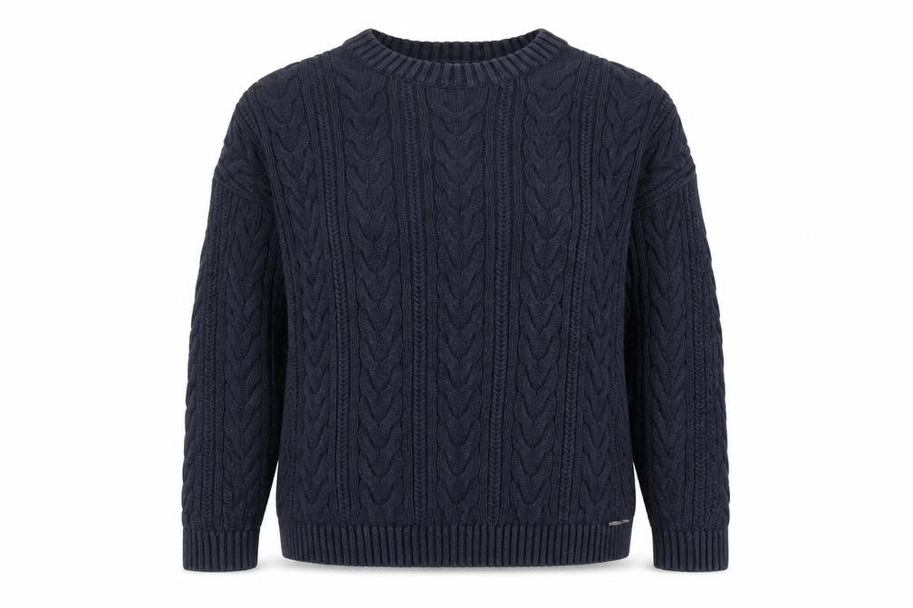 Superdry Womens Blue Cable Knit Crew Neck Cotton Jumper Size 8