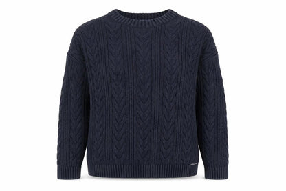 Superdry Womens Blue Cable Knit Crew Neck Cotton Jumper Size 8