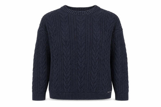 Superdry Womens Blue Cable Knit Crew Neck Cotton Jumper Size 8