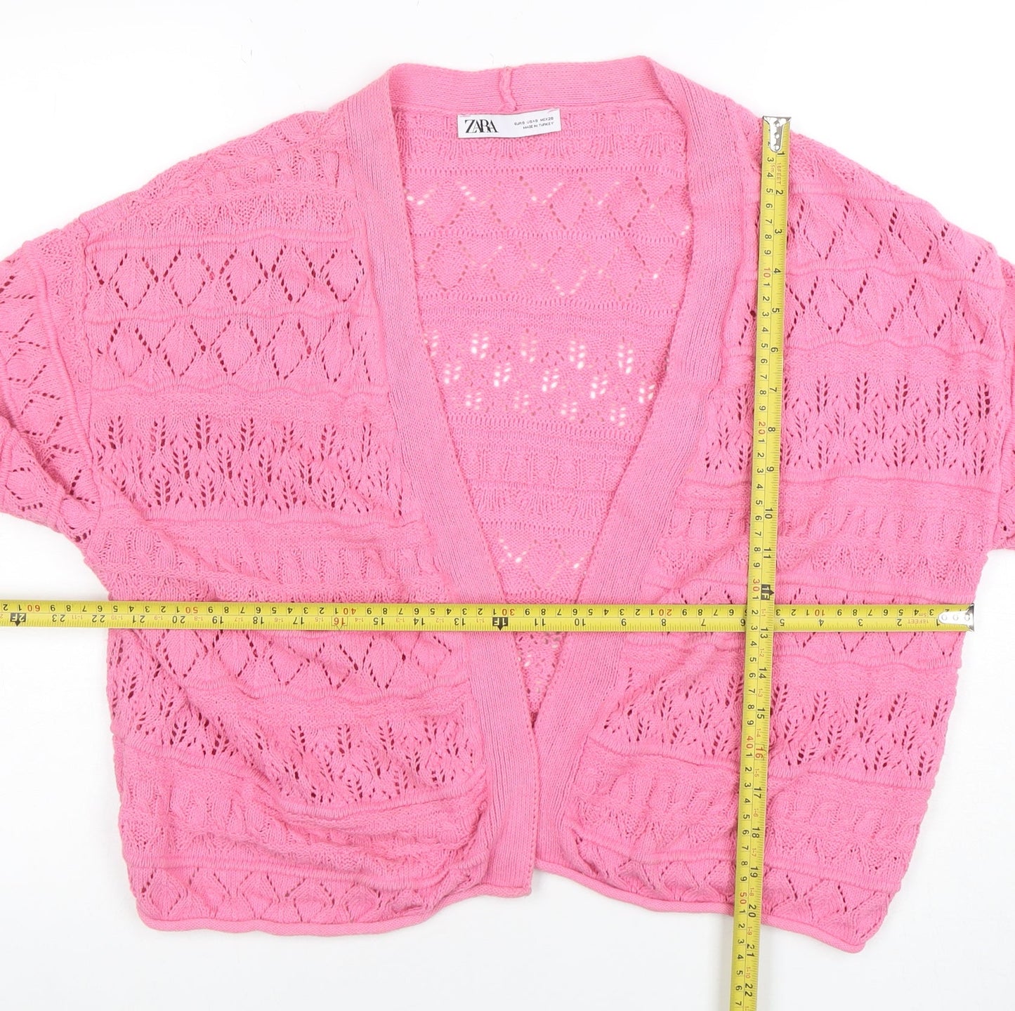ZARA Women’s Pink Open Knit Cardigan Size 8 V-Neck Lightweight