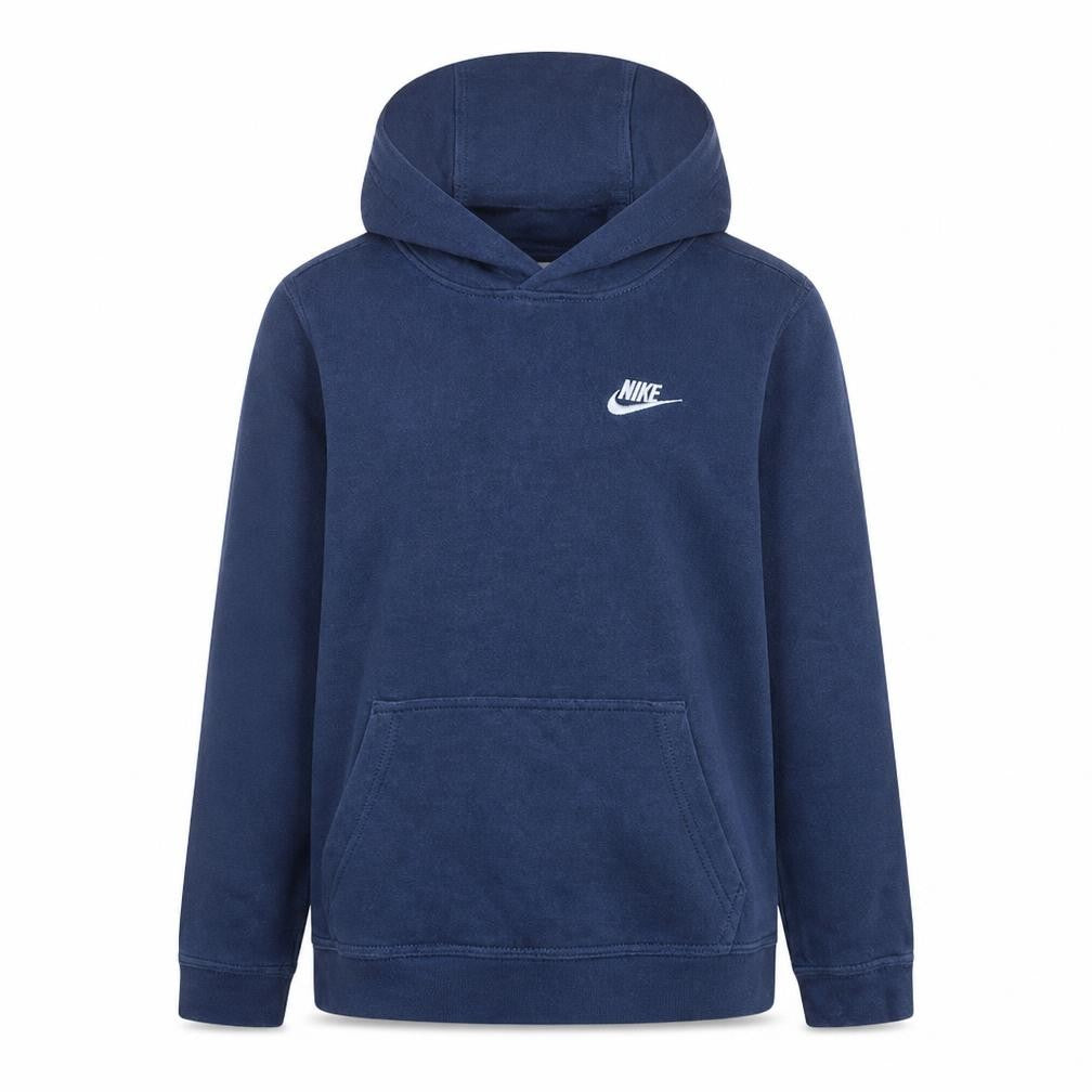 Front view of Nike boys’ blue pullover hoodie l 147-158cm fleece sweatshirt