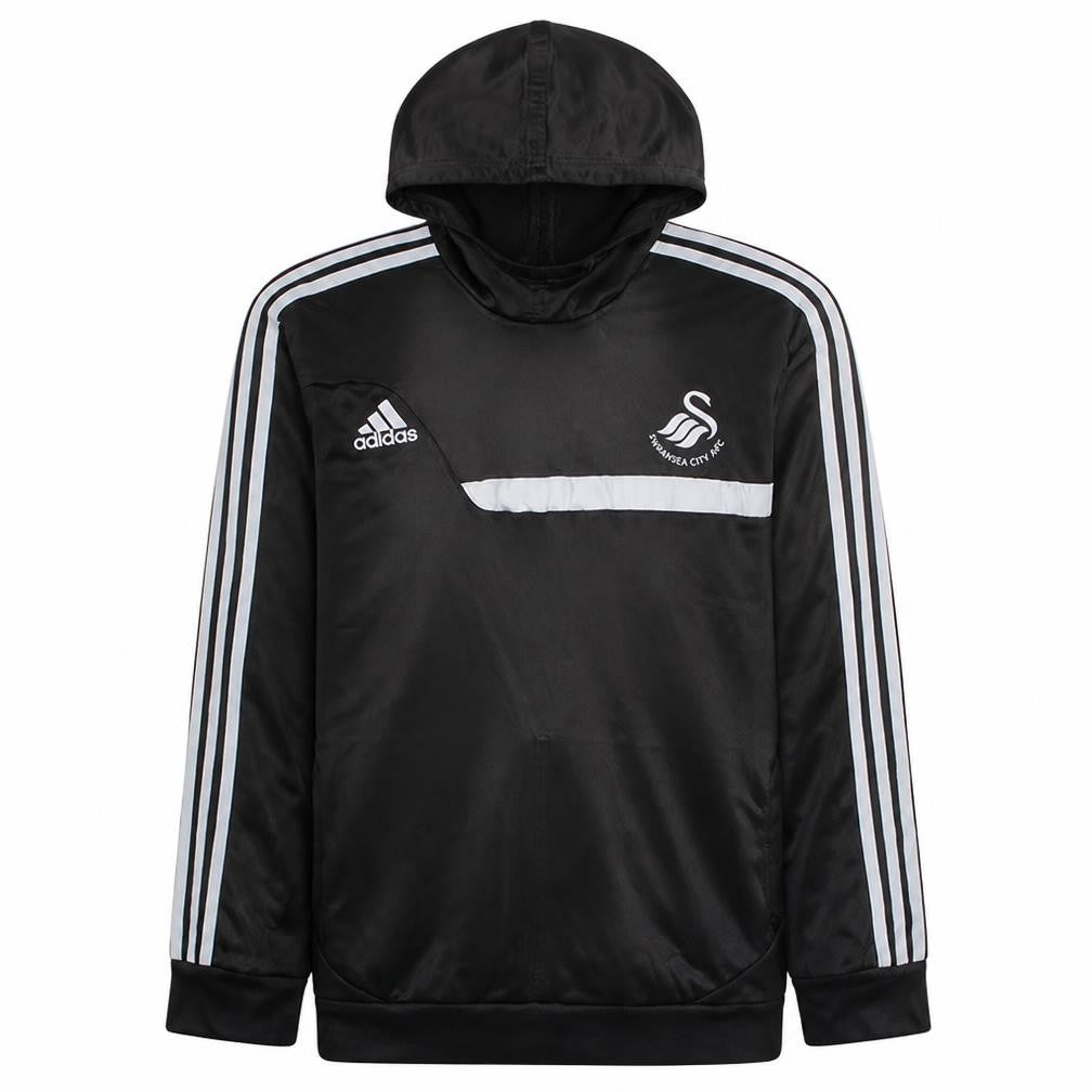 Front view of Adidas men’s black 2xl pullover hoodie swansea city football training top