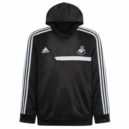 Front view of Adidas men’s black 2xl pullover hoodie swansea city football training top